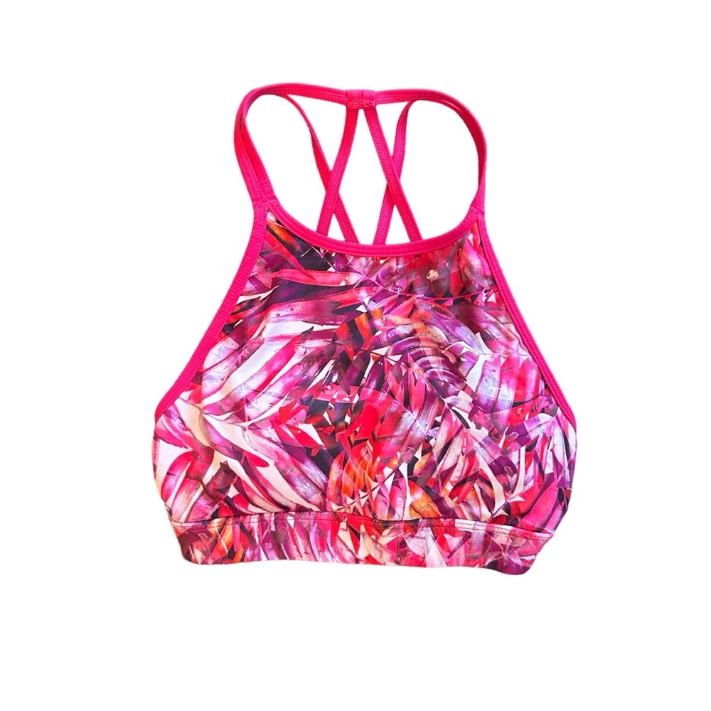 ⭐️Prana bright pink tropical leaf strappy yoga sports bra size XS